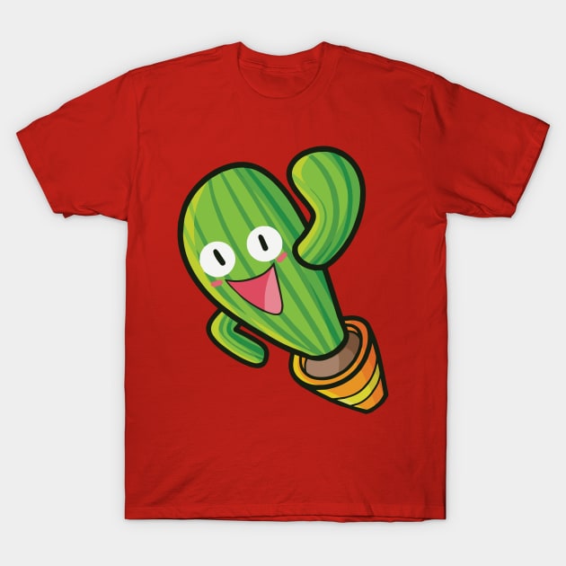 Funny cactus pot with happy face T-Shirt by Jocularity Art
